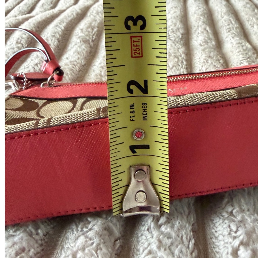 Coach Signature Canvas Saffiano Leather Wristlet Coral Pink Khaki 52860 - Picture 11 of 15